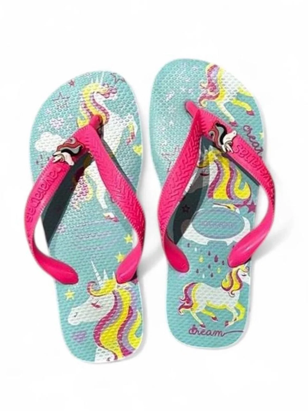 Kids Unicorn Havaiana Flip Flops with Pink Straps - Dream Design